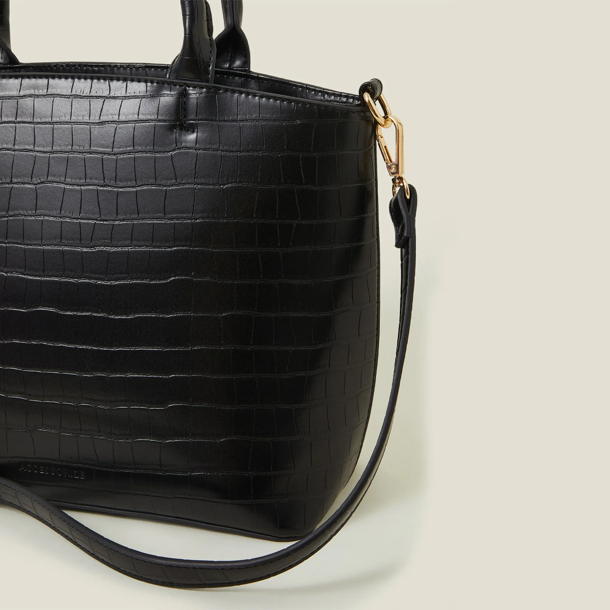Accessorize London Women's  Black Faux Croc Handheld Bag