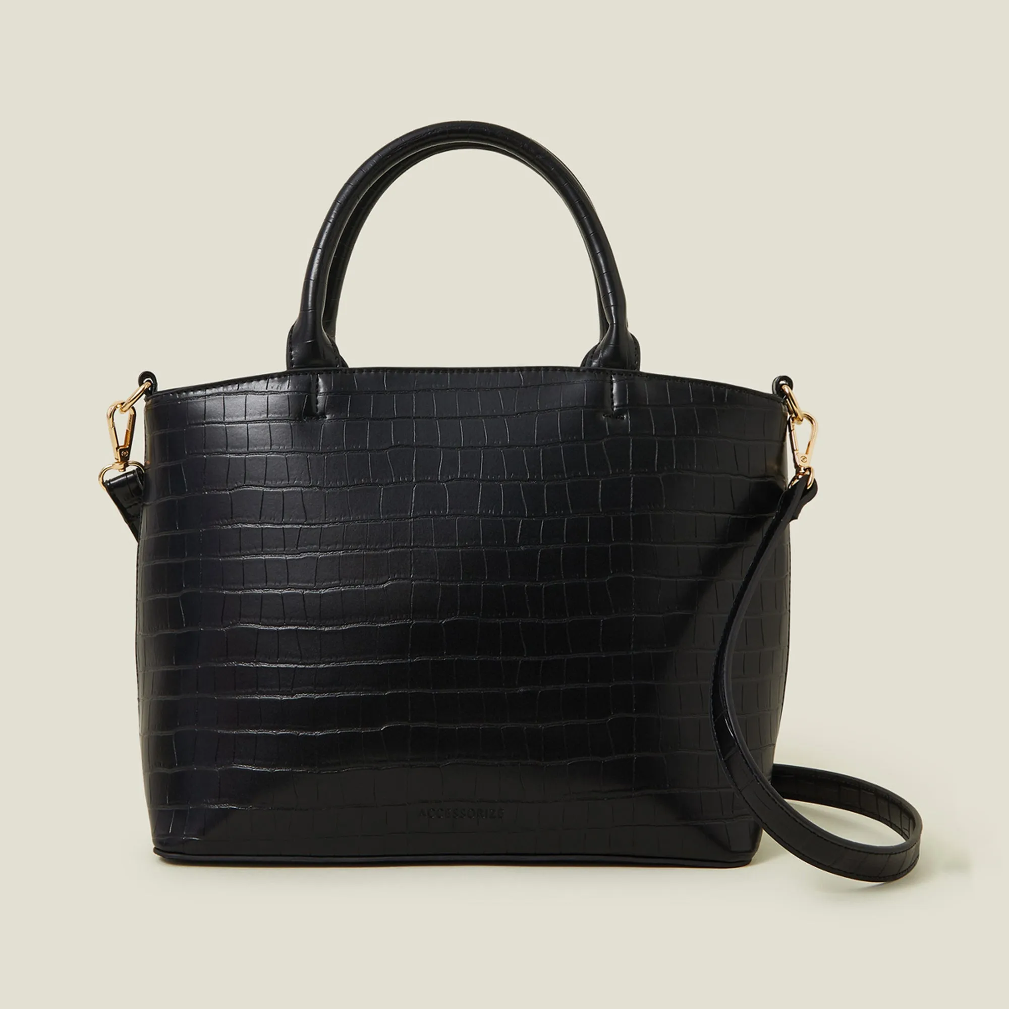 Accessorize London Women's  Black Faux Croc Handheld Bag