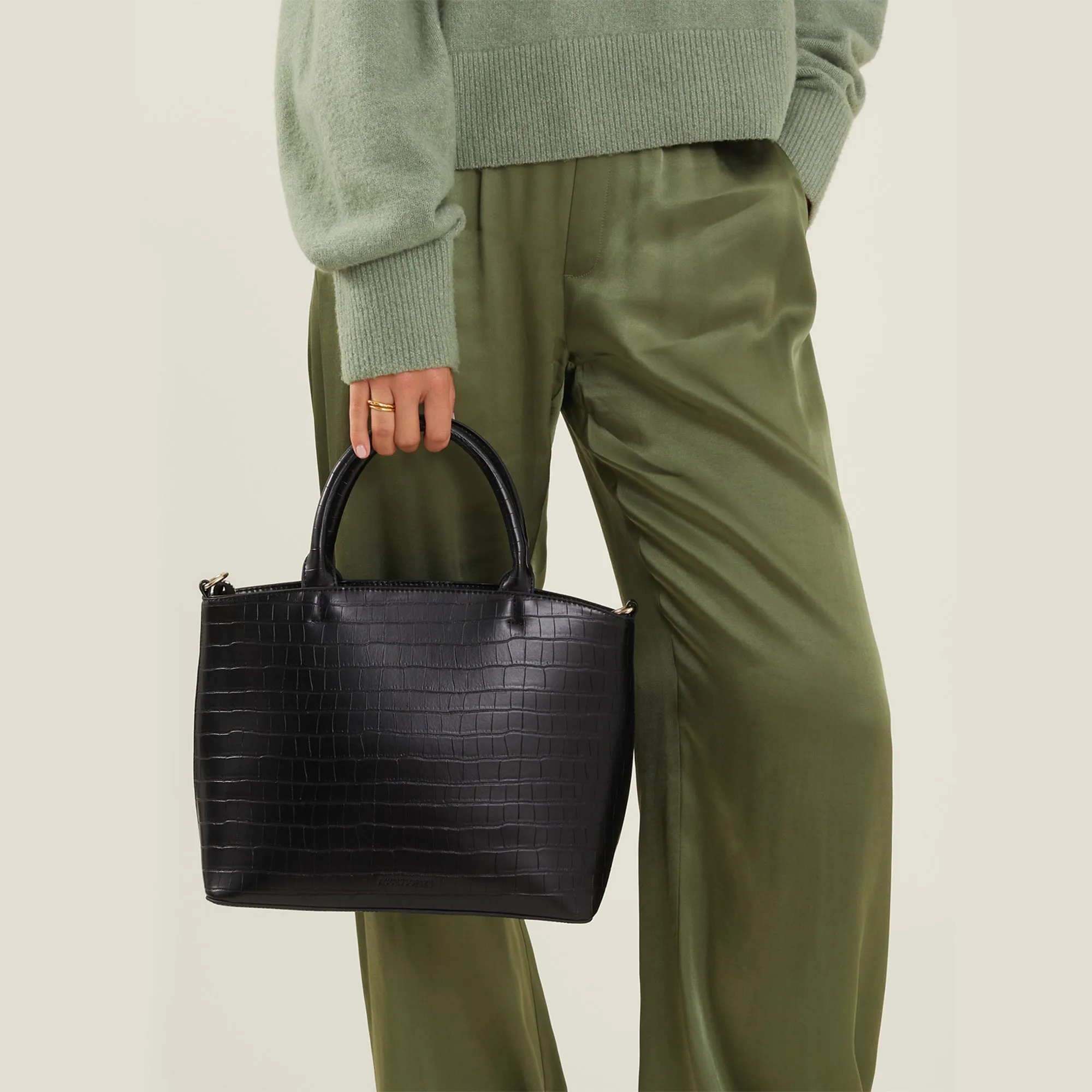 Accessorize London Women's  Black Faux Croc Handheld Bag