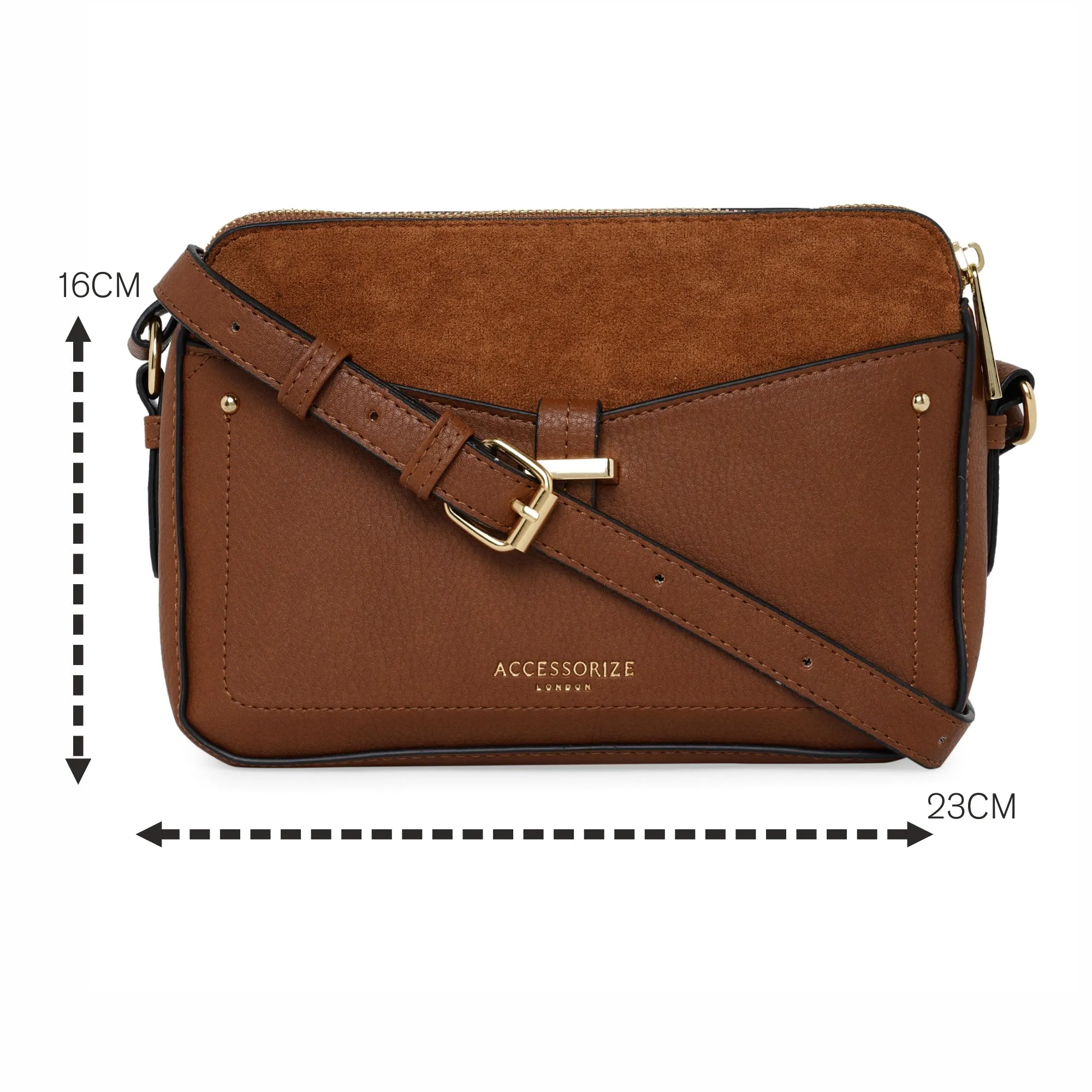 Accessorize London Women's Faux Leather Tan Shelby Sling Bag