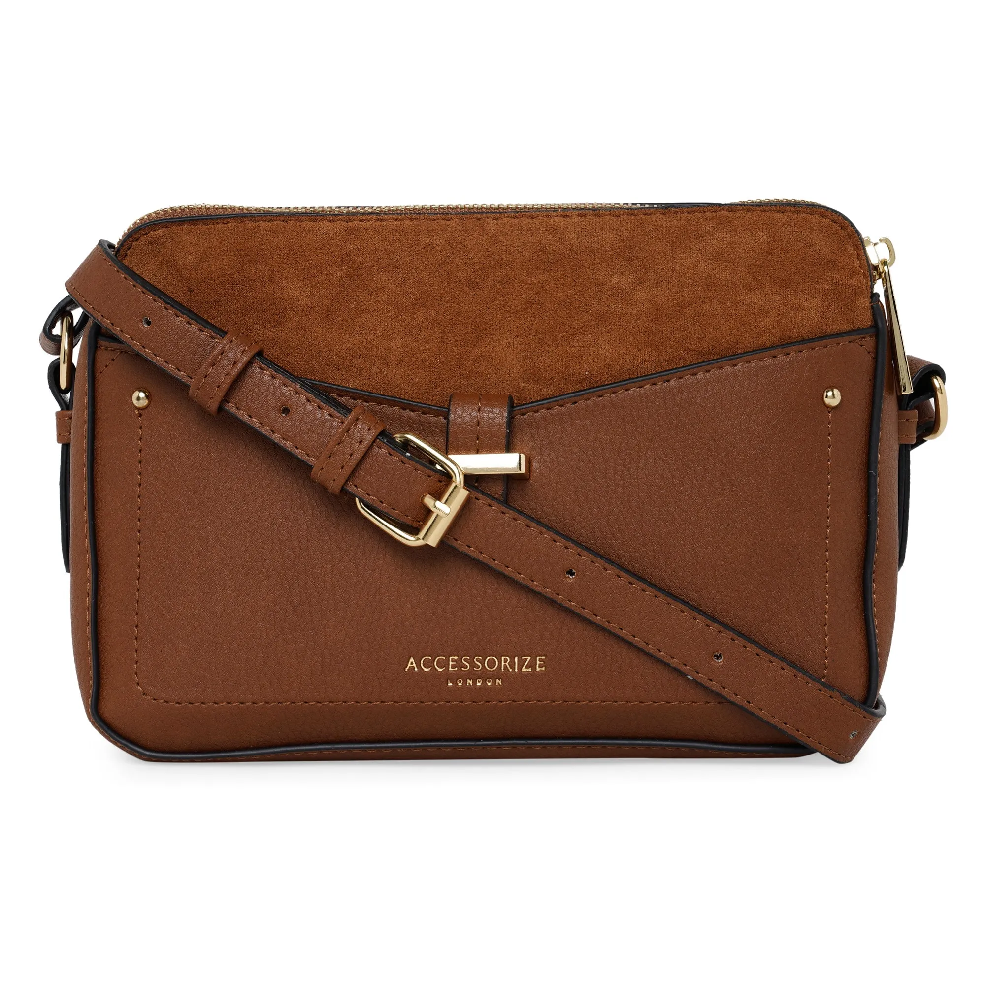 Accessorize London Women's Faux Leather Tan Shelby Sling Bag