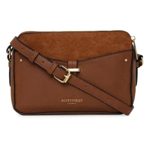 Accessorize London Women's Faux Leather Tan Shelby Sling Bag