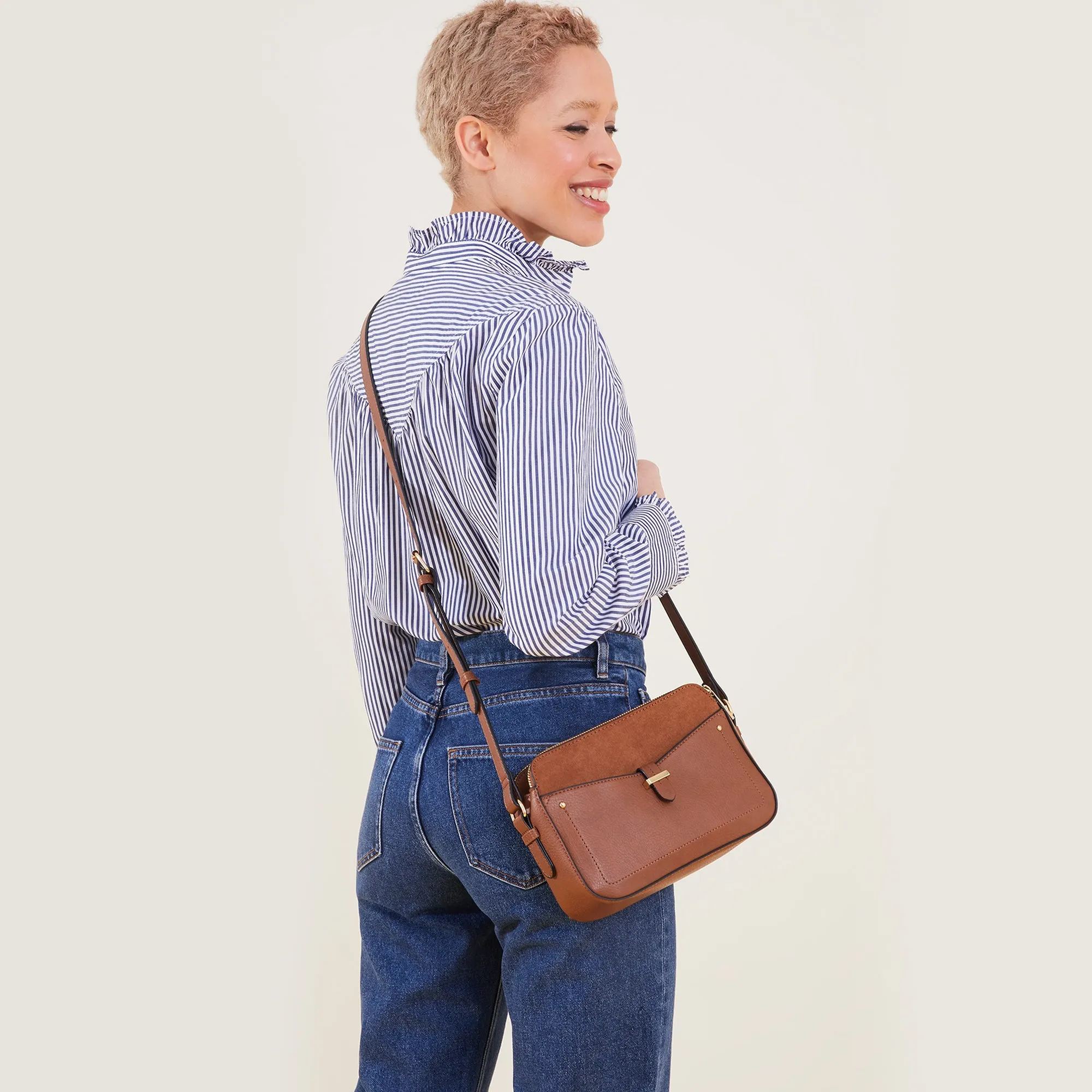 Accessorize London Women's Faux Leather Tan Shelby Sling Bag