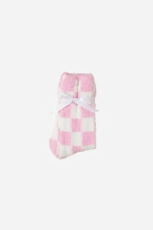 Barefoot Dreams CozyChic Pair Barbie Sock in Barbie Pink Multi Youth 2