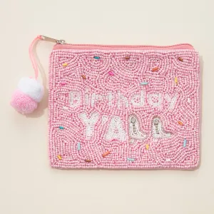 Birthday Y'all Seed Bead Canvas Pouch