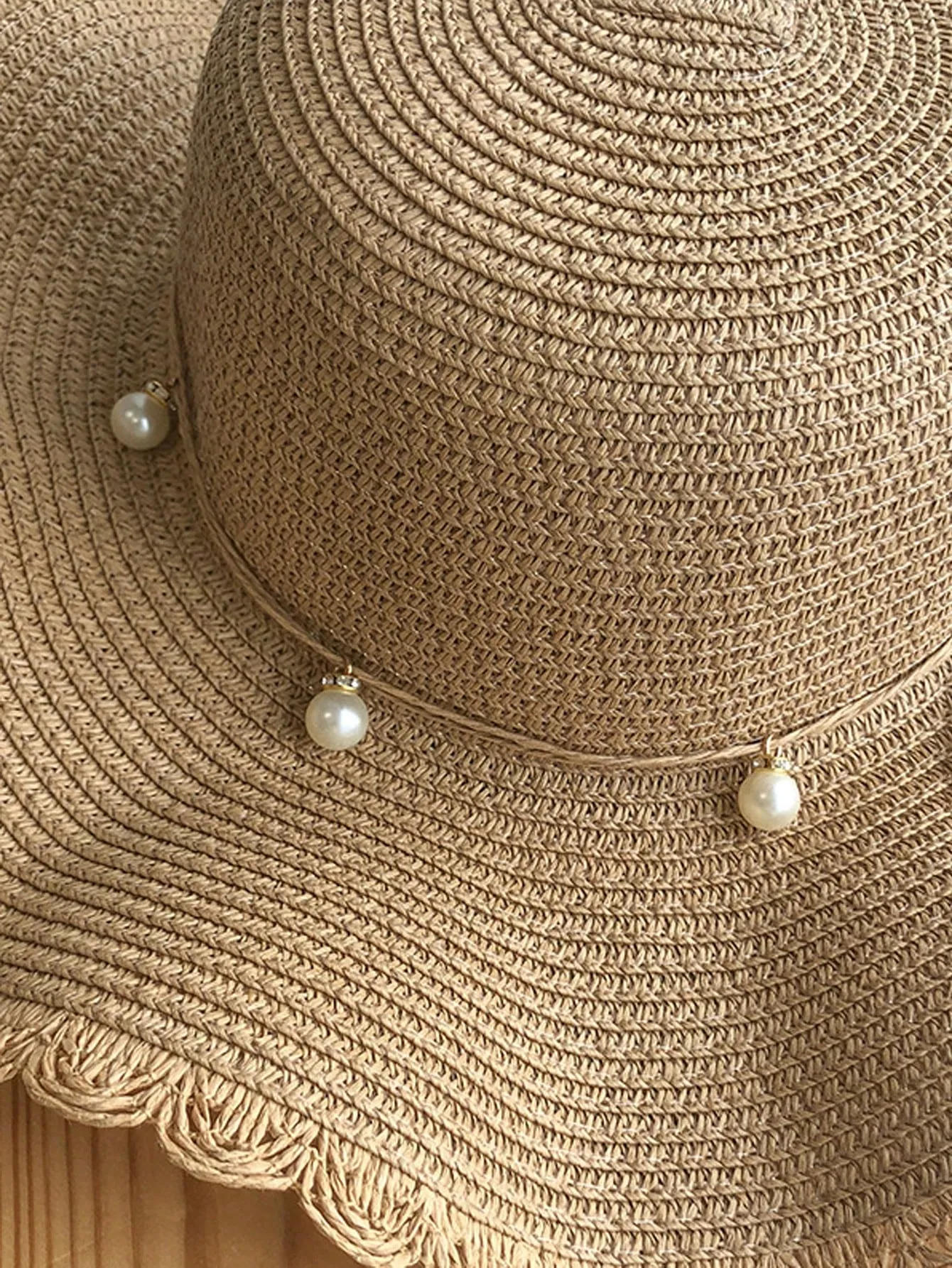Boho 1pc Summer Small Fresh Wave Big Along The Straw Hat, Korean Version Of All The Pearl Leisure Sun Protection Beach Visor