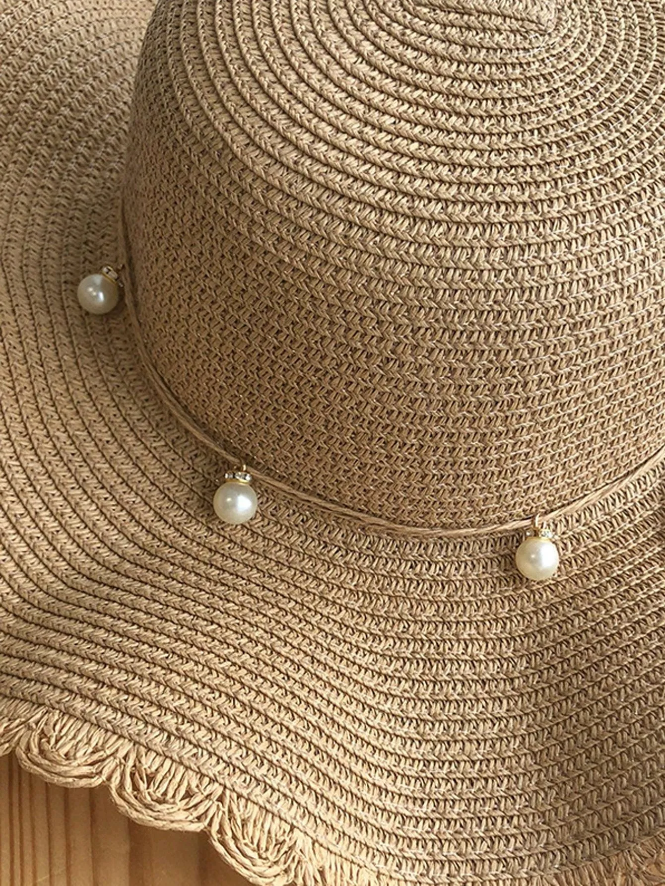 Boho 1pc Summer Small Fresh Wave Big Along The Straw Hat, Korean Version Of All The Pearl Leisure Sun Protection Beach Visor