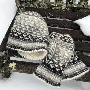 Downeaster Hat & Mitten Yarn Set by Mary O'Shea in Rauma Finullgarn & Plum