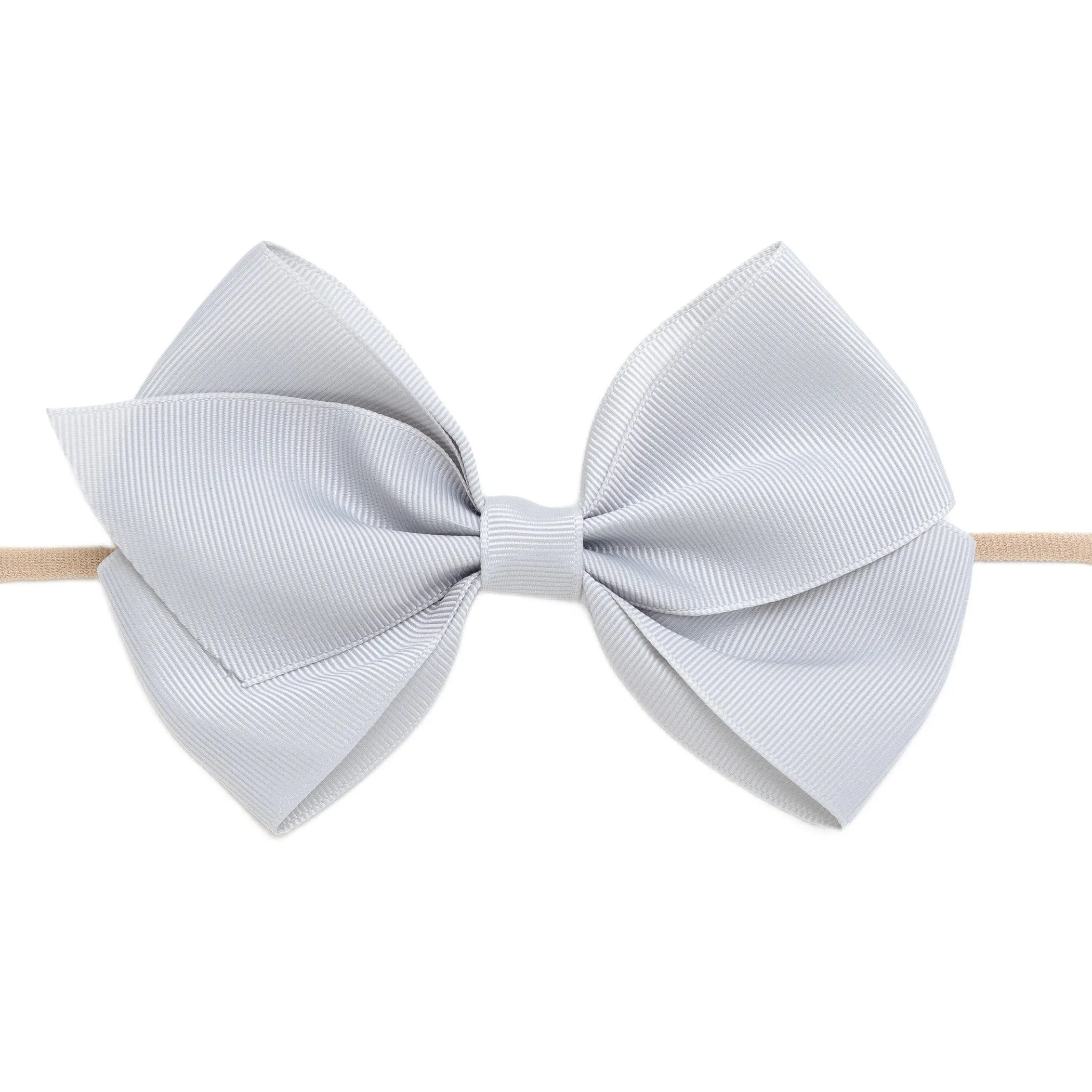Ella Grosgrain Bow Nylon Headband - Silver