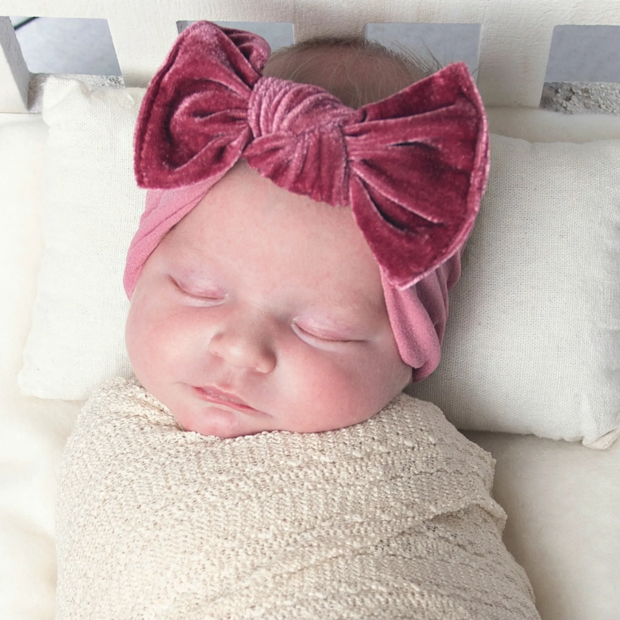 Kate Velvet Bow Headwrap - English Rose