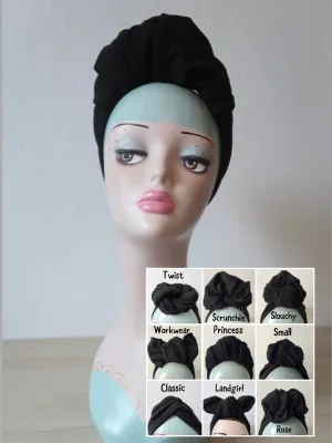 KNOT CHOICE 1940s Pre-tied Stretchy Plain Black Headband (made to order)