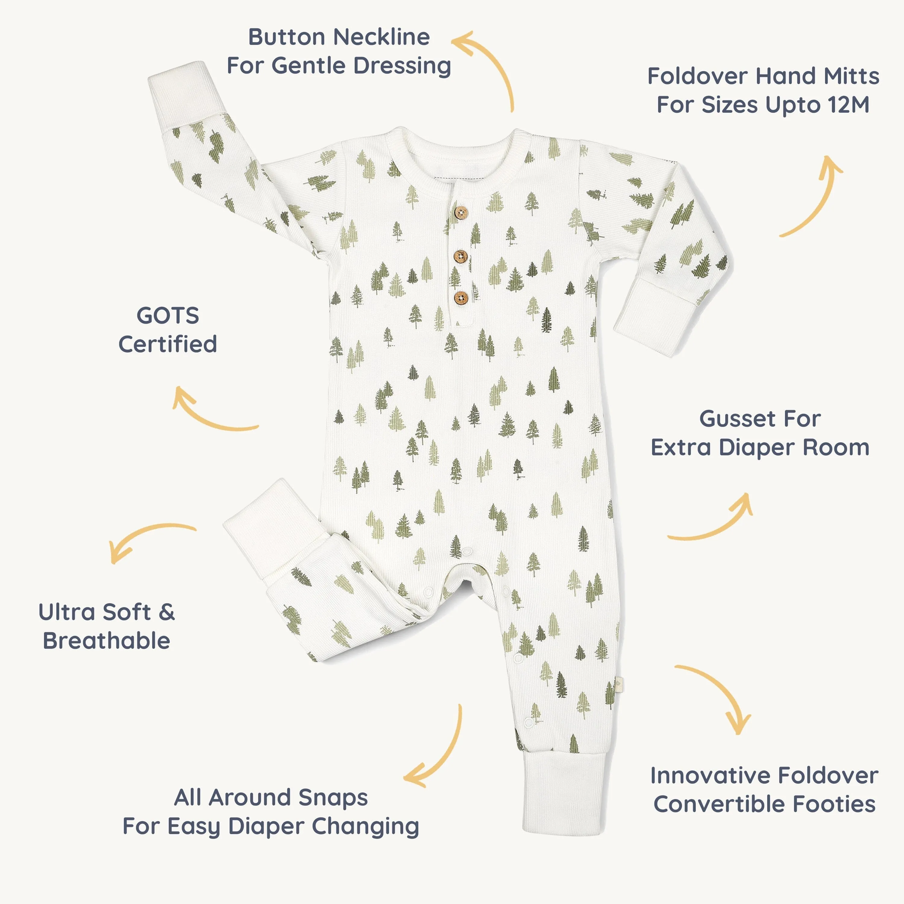 Organic Button Romper | Alpine