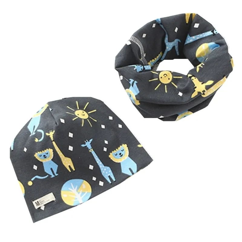 Plush Children Hat Scarf Set Baby Girls Head Cover Autumn Warm Child Neck Collar Kids Beanies Sets Cotton Baby Hat Scarf