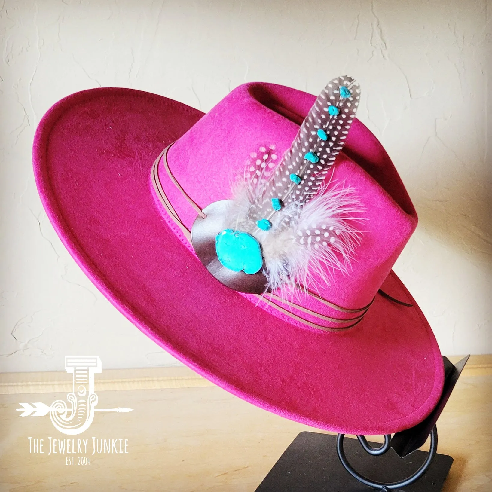 Turquoise Accent Guinea Feather Hat Band   Choice of Hat 986i