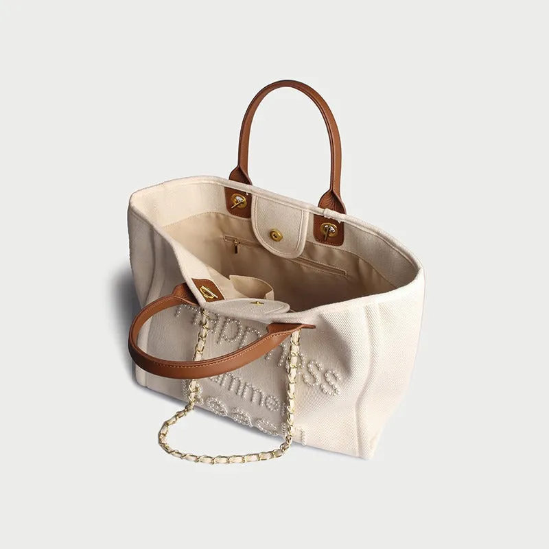 Women's Handmade Bead Embroidery Large Canvas Bag