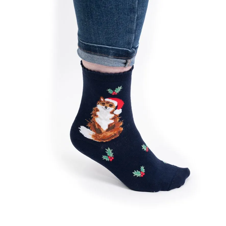 Wrendale Festive Fox Socks Christmas