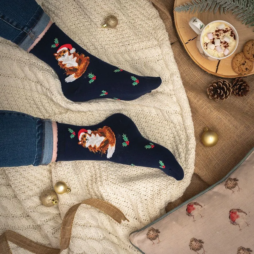 Wrendale Festive Fox Socks Christmas